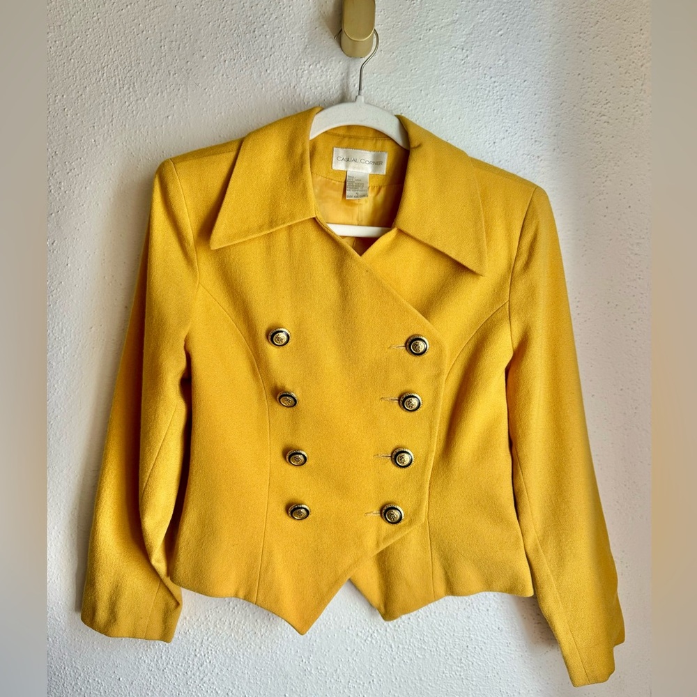 CASUAL CORNER | Vintage retro 80s women’s yellow wool blazer jacket with buttons